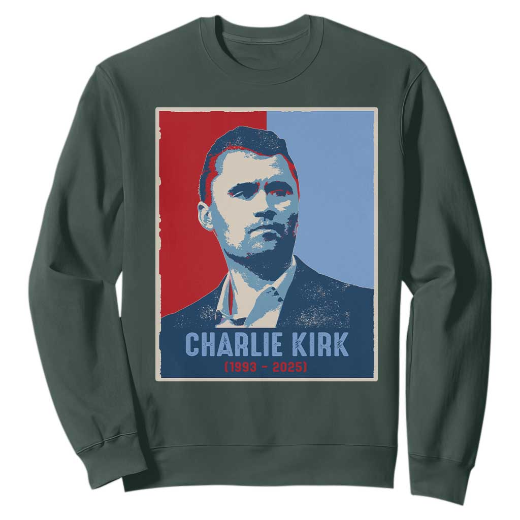 Charlie Kirk Tribute Sweatshirt Freedom Hope Memorial 1993 2025 TS02 Dark Forest Green Print Your Wear