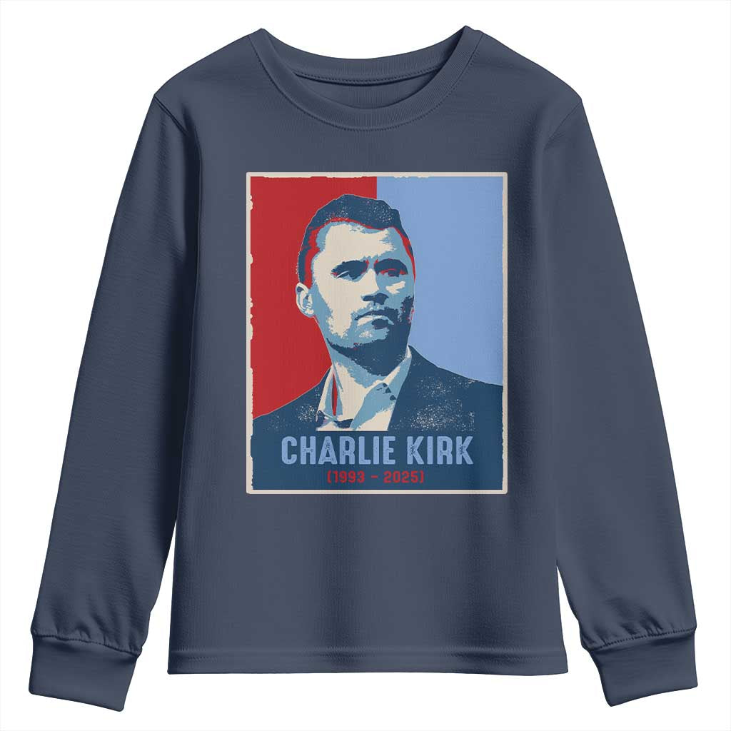 Charlie Kirk Tribute Youth Sweatshirt Freedom Hope Memorial 1993 2025 TS02 Navy Print Your Wear