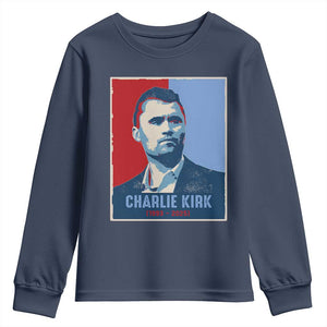 Charlie Kirk Tribute Youth Sweatshirt Freedom Hope Memorial 1993 2025 TS02 Navy Print Your Wear