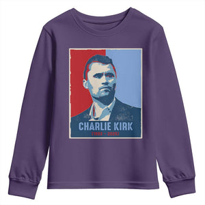 Charlie Kirk Tribute Youth Sweatshirt Freedom Hope Memorial 1993 2025 TS02 Purple Print Your Wear