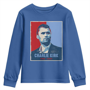 Charlie Kirk Tribute Youth Sweatshirt Freedom Hope Memorial 1993 2025 TS02 Royal Blue Print Your Wear