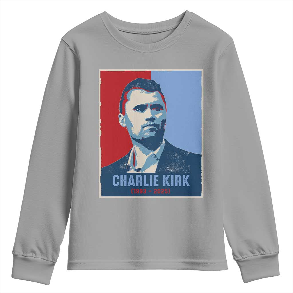 Charlie Kirk Tribute Youth Sweatshirt Freedom Hope Memorial 1993 2025 TS02 Sport Gray Print Your Wear