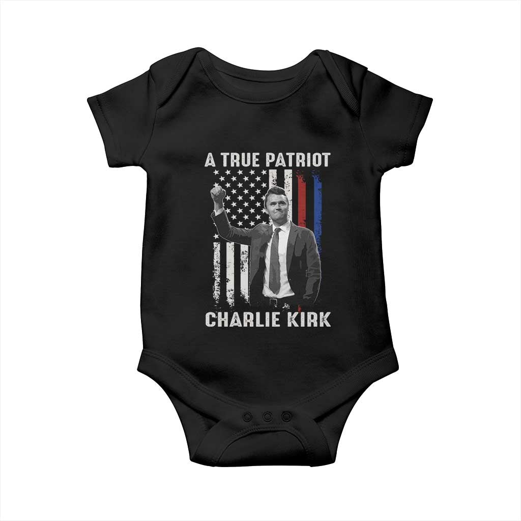 Charlie Kirk Tribute Baby Onesie A True Patriot Freedom American Flag TS02 Black Print Your Wear