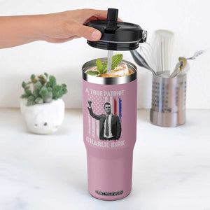 Charlie Kirk Tribute Flip Straw Tumbler A True Patriot Freedom American Flag TS02 One Size: 30 oz Light Pink Print Your Wear