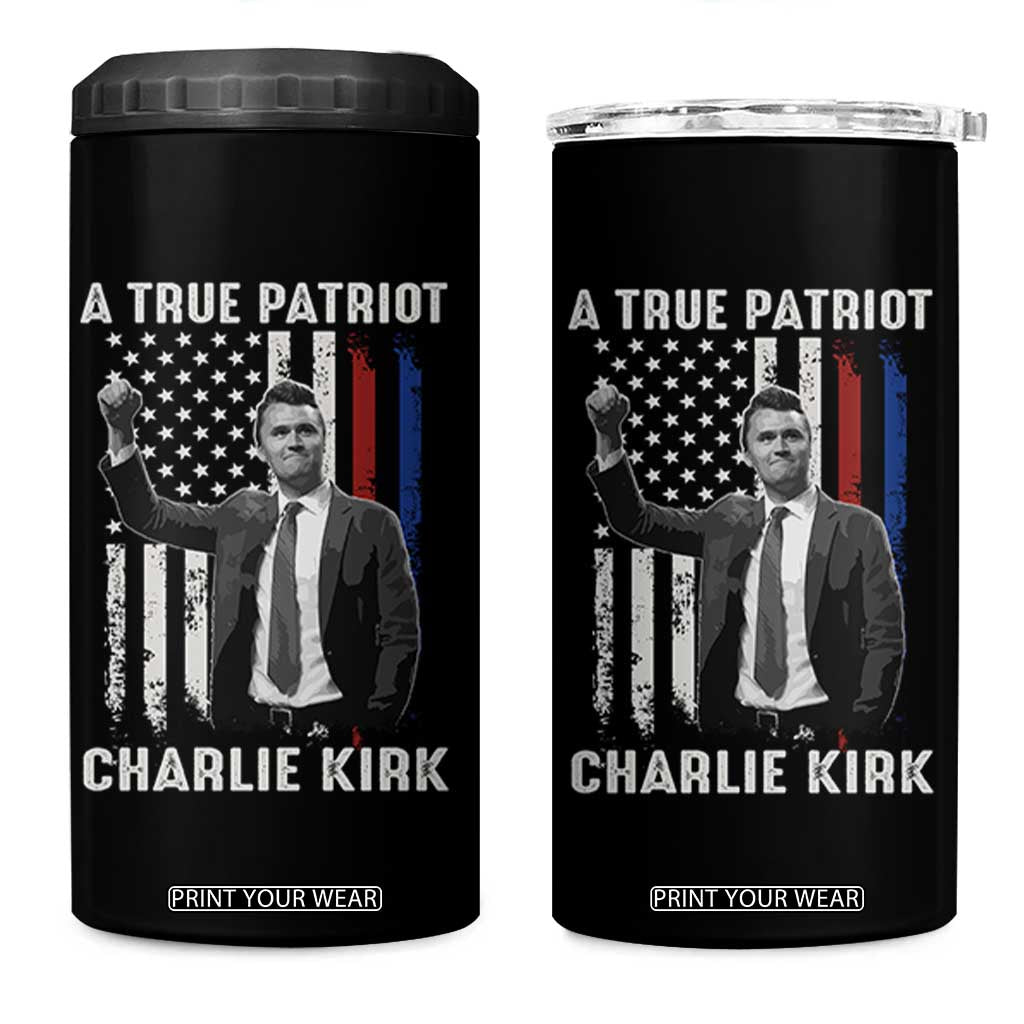 Charlie Kirk Tribute 4 in 1 Can Cooler Tumbler A True Patriot Freedom American Flag TS02 One Size: 16 oz Black Print Your Wear