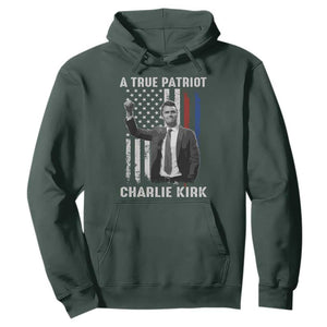 Charlie Kirk Tribute Hoodie A True Patriot Freedom American Flag TS02 Dark Forest Green Print Your Wear