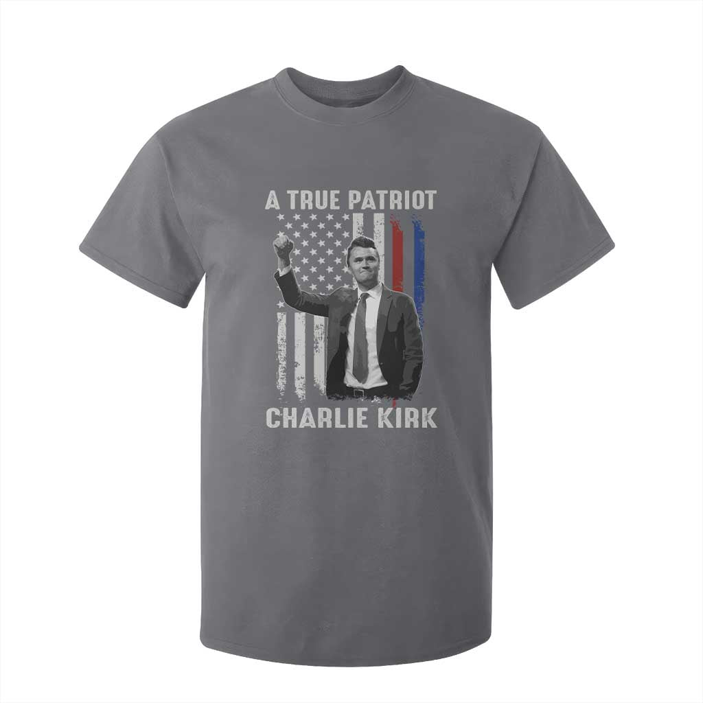 Charlie Kirk Tribute T Shirt For Kid A True Patriot Freedom American Flag TS02 Charcoal Print Your Wear