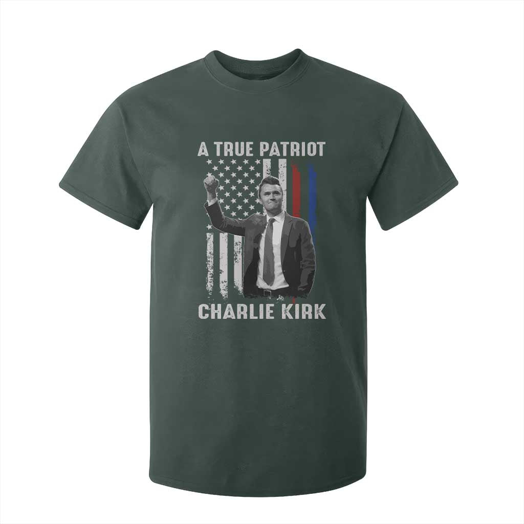 Charlie Kirk Tribute T Shirt For Kid A True Patriot Freedom American Flag TS02 Dark Forest Green Print Your Wear