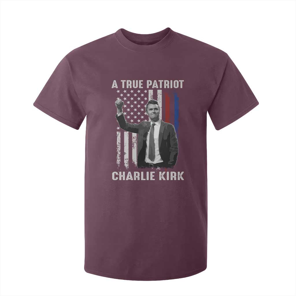 Charlie Kirk Tribute T Shirt For Kid A True Patriot Freedom American Flag TS02 Maroon Print Your Wear