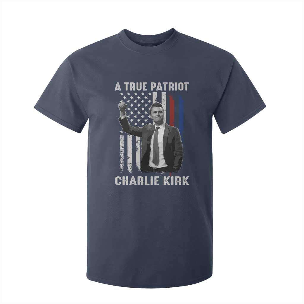 Charlie Kirk Tribute T Shirt For Kid A True Patriot Freedom American Flag TS02 Navy Print Your Wear