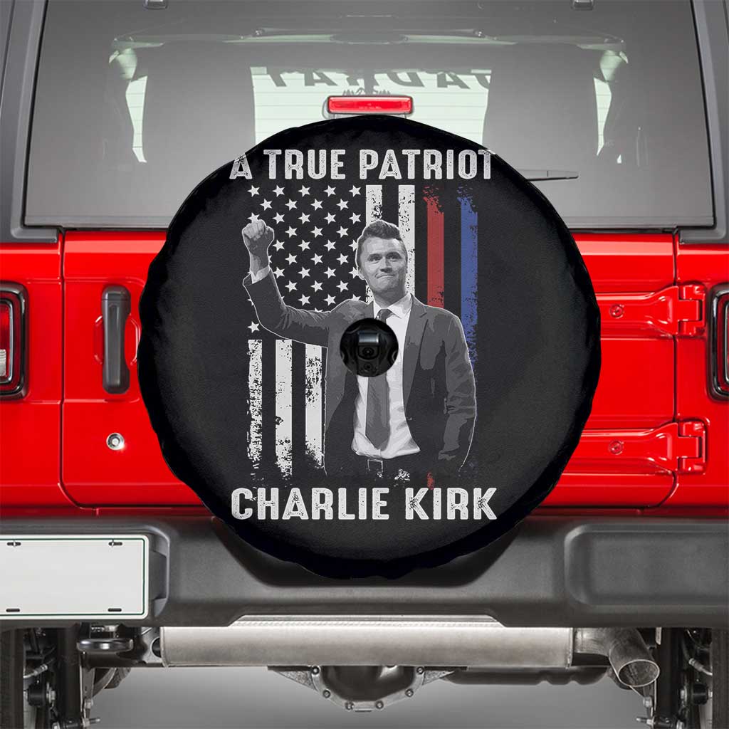 Charlie Kirk Tribute Spare Tire Cover A True Patriot Freedom American Flag TS02 Black Print Your Wear
