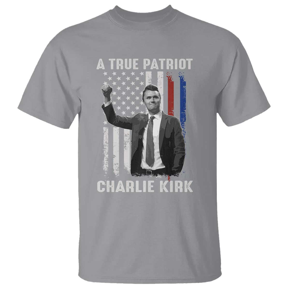 Charlie Kirk Tribute T Shirt A True Patriot Freedom American Flag TS02 Sport Gray Print Your Wear