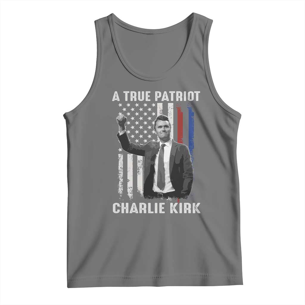 Charlie Kirk Tribute Tank Top A True Patriot Freedom American Flag TS02 Black Heather Print Your Wear