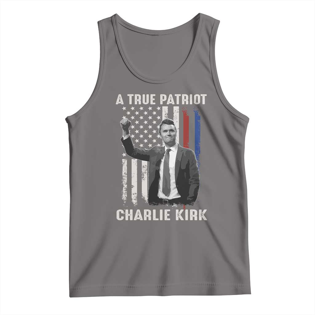 Charlie Kirk Tribute Tank Top A True Patriot Freedom American Flag TS02 Deep Heather Print Your Wear