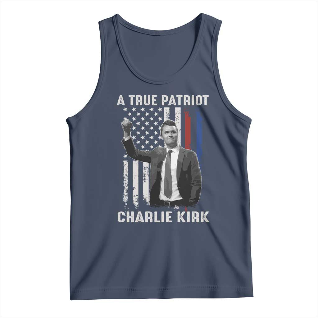Charlie Kirk Tribute Tank Top A True Patriot Freedom American Flag TS02 Navy Print Your Wear