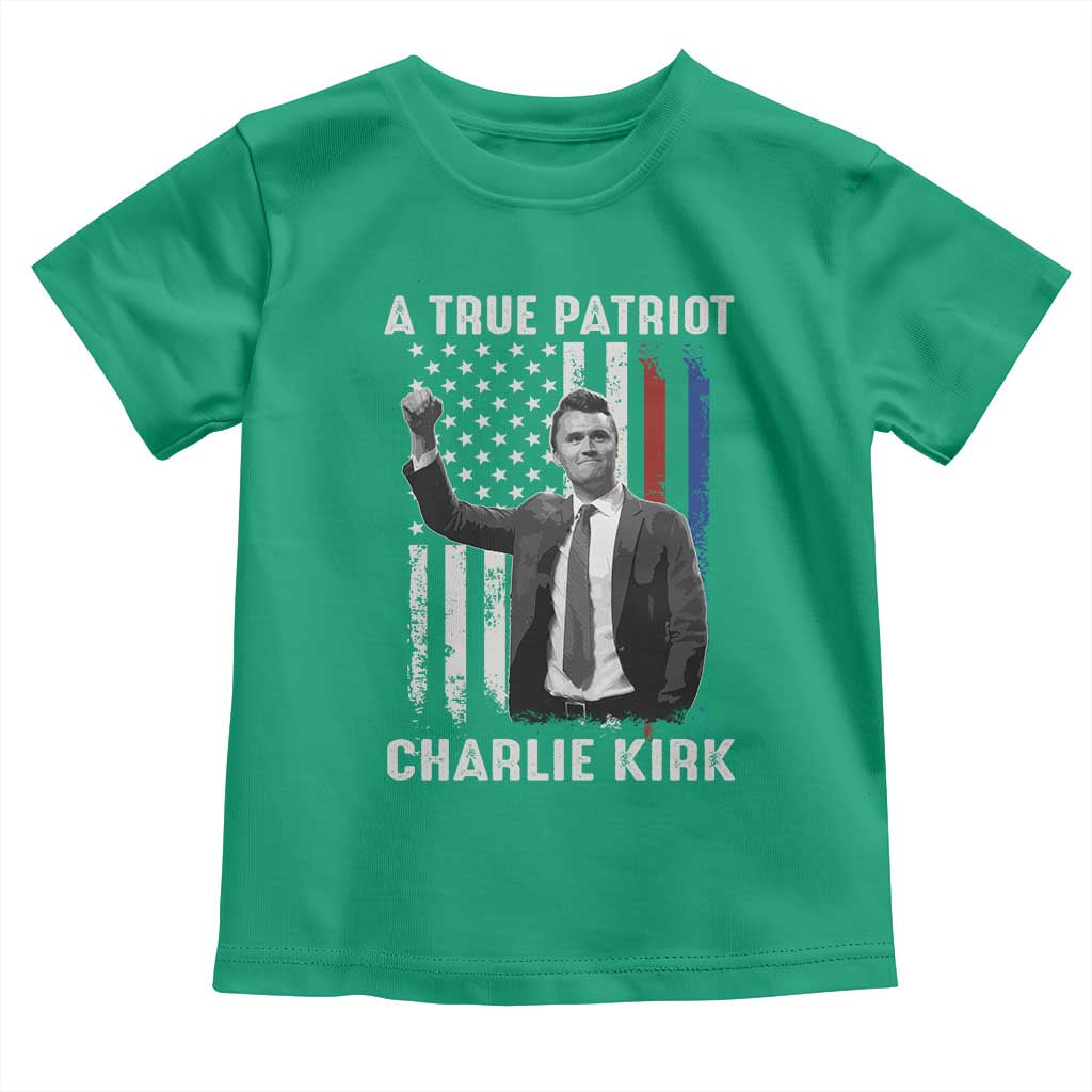 Charlie Kirk Tribute Toddler T Shirt A True Patriot Freedom American Flag TS02 Irish Green Print Your Wear