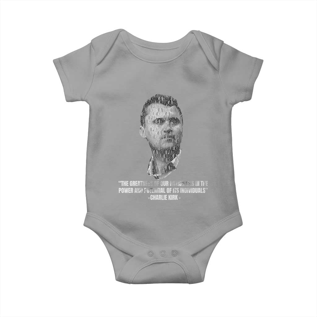 Charlie Kirk Legacy Baby Onesie Greatness of Our Nation American True Patriot TS02 Sport Gray Print Your Wear