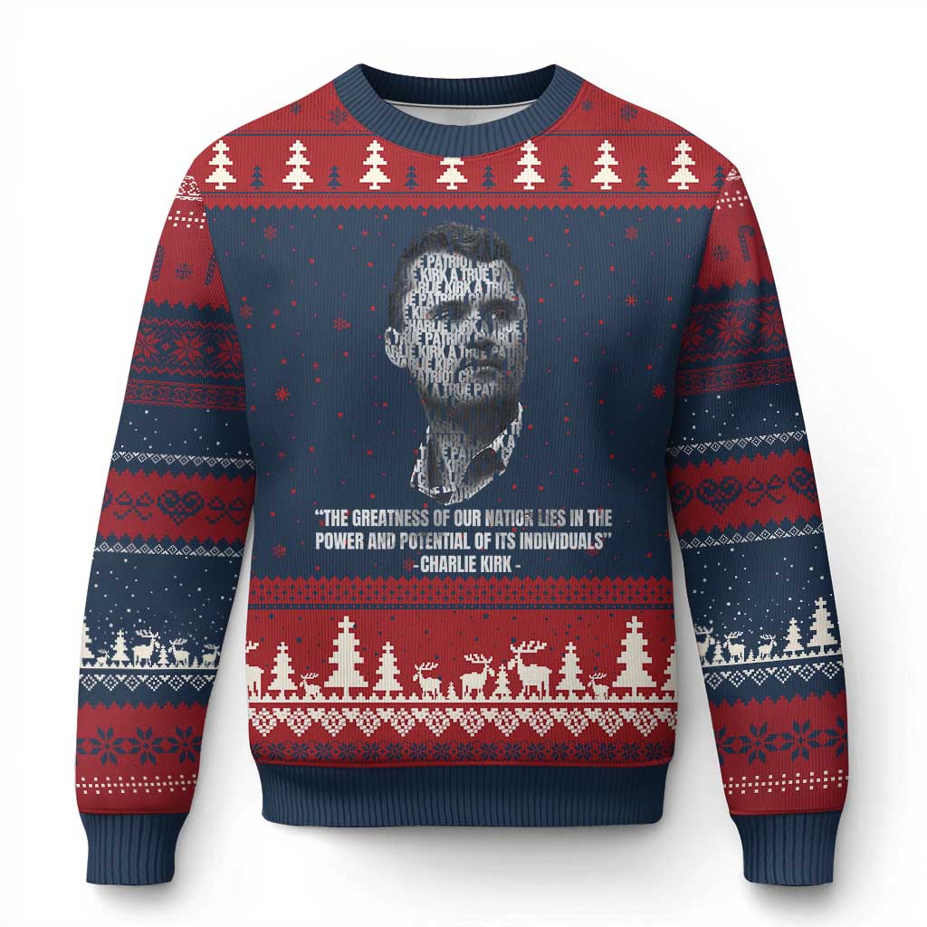Charlie Kirk Legacy Ugly Christmas Sweater Greatness of Our Nation American True Patriot TS02 Navy Red Print Your Wear