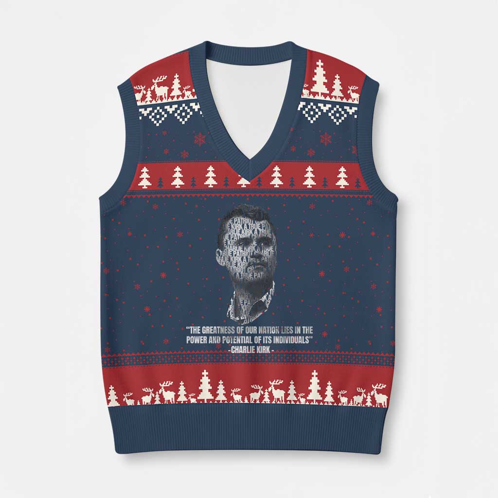 Charlie Kirk Legacy V-Neck Knit Sweater Vest Greatness of Our Nation American True Patriot TS02 Navy Red Print Your Wear