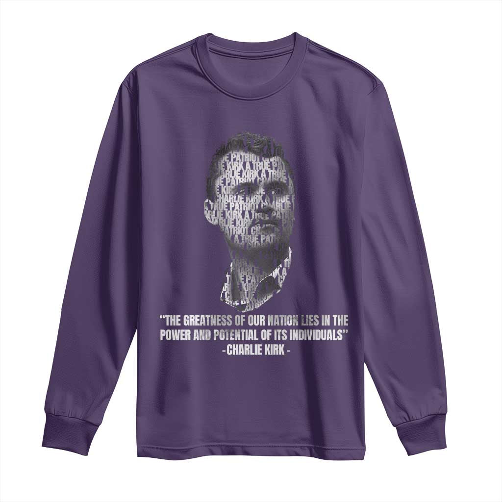 Charlie Kirk Legacy Long Sleeve Shirt Greatness of Our Nation American True Patriot TS02 Purple Print Your Wear