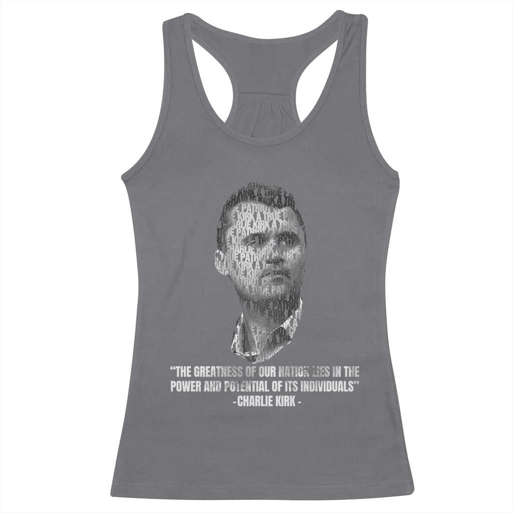 Charlie Kirk Legacy Racerback Tank Top Greatness of Our Nation American True Patriot TS02 Charcoal Print Your Wear