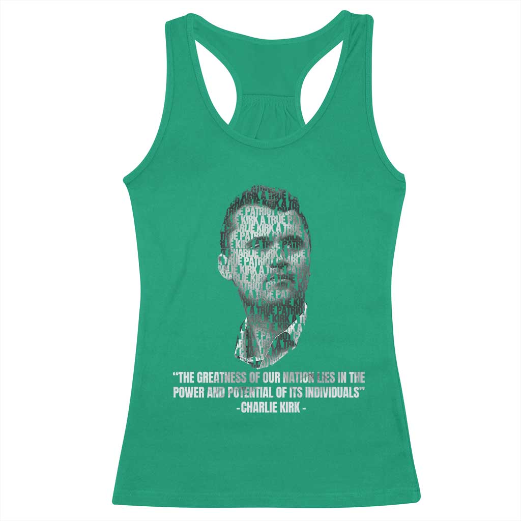 Charlie Kirk Legacy Racerback Tank Top Greatness of Our Nation American True Patriot TS02 Irish Green Print Your Wear