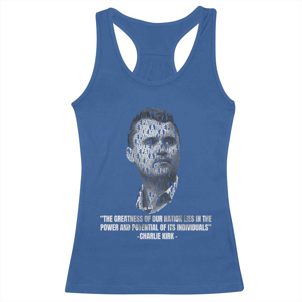 Charlie Kirk Legacy Racerback Tank Top Greatness of Our Nation American True Patriot TS02 Royal Blue Print Your Wear