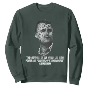 Charlie Kirk Legacy Sweatshirt Greatness of Our Nation American True Patriot TS02 Dark Forest Green Print Your Wear