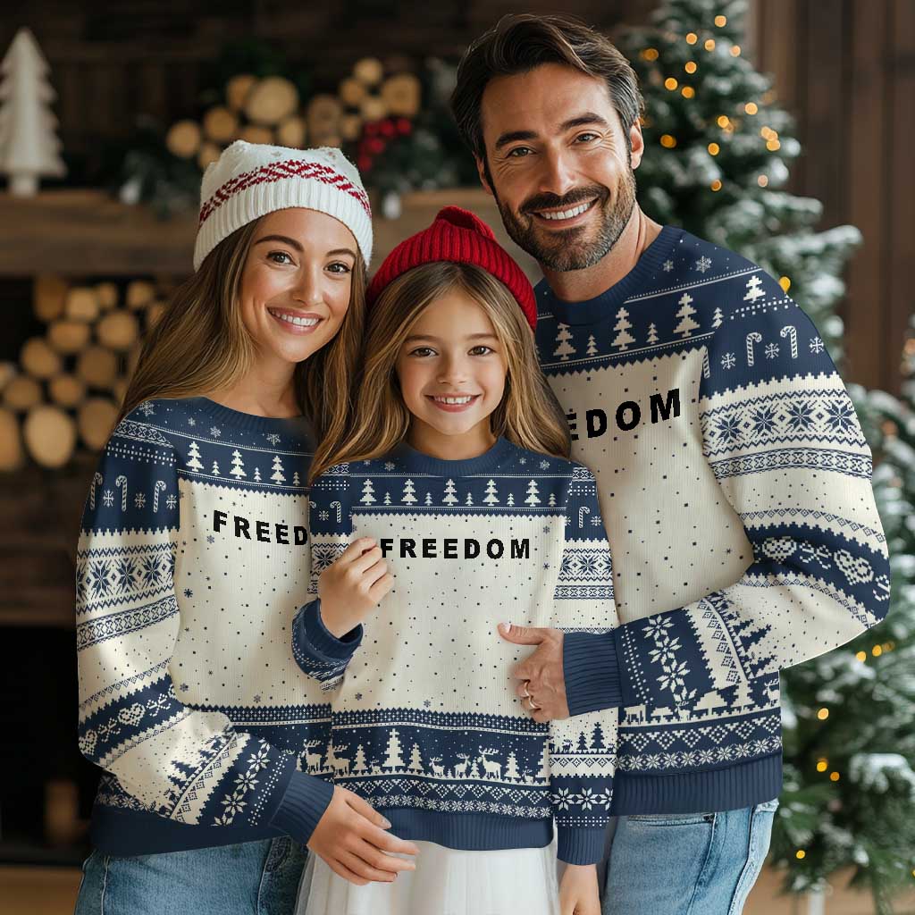 Freedom Statement Ugly Christmas Sweater Free Speech Charlie Kirk Tribute TS02 Beige Navy Print Your Wear