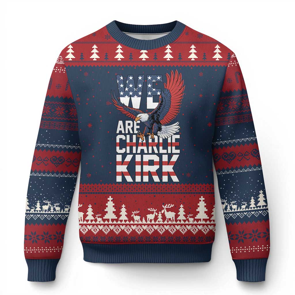 We Are Charlie Kirk Patriotic Ugly Christmas Sweater United We Stand Strong and Honor American Eagle Graphic TS02 Navy Red Print Your Wear