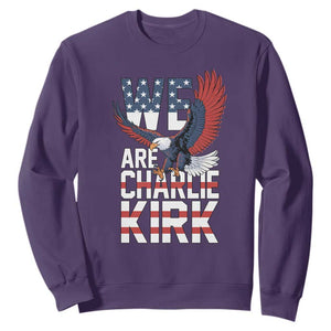 We Are Charlie Kirk Patriotic Sweatshirt United We Stand Strong and Honor American Eagle Graphic TS02 Purple Print Your Wear