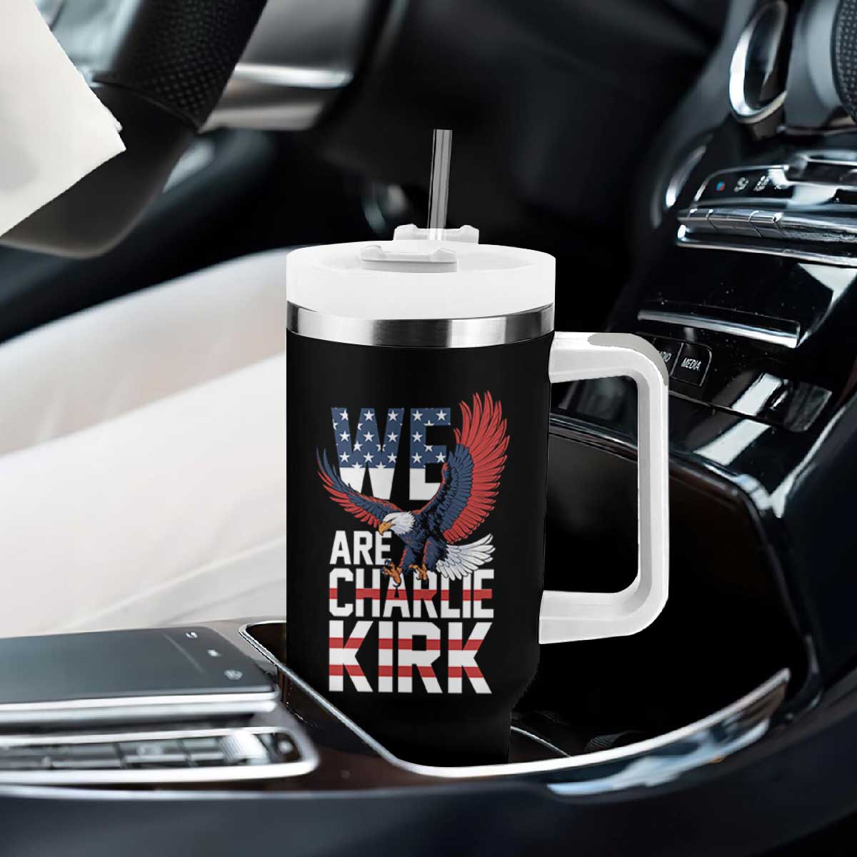 We Are Charlie Kirk Patriotic Tumbler With Handle United We Stand Strong and Honor American Eagle Graphic TS02 Print Your Wear