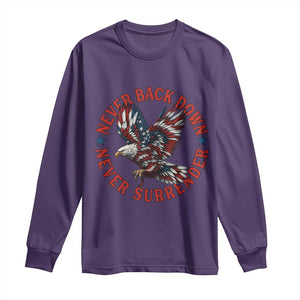 Patriotic American Eagle Graphic Long Sleeve Shirt Never Back Down Never Surrender Memorial for Freedom Fighters TS02 Purple Print Your Wear