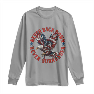 Patriotic American Eagle Graphic Long Sleeve Shirt Never Back Down Never Surrender Memorial for Freedom Fighters TS02 Sport Gray Print Your Wear