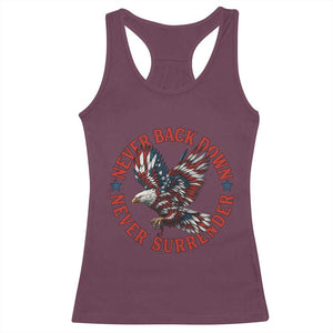 Patriotic American Eagle Graphic Racerback Tank Top Never Back Down Never Surrender Memorial for Freedom Fighters TS02 Maroon Print Your Wear