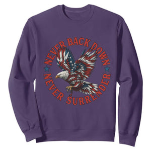 Patriotic American Eagle Graphic Sweatshirt Never Back Down Never Surrender Memorial for Freedom Fighters TS02 Purple Print Your Wear