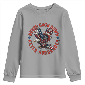 Patriotic American Eagle Graphic Youth Sweatshirt Never Back Down Never Surrender Memorial for Freedom Fighters TS02 Sport Gray Print Your Wear
