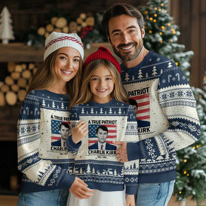 A True Patriot Memorial Ugly Christmas Sweater Charlie Kirk Legacy The Greatness of Our Nation TS02 Beige Navy Print Your Wear