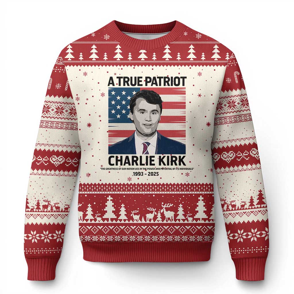 A True Patriot Memorial Ugly Christmas Sweater Charlie Kirk Legacy The Greatness of Our Nation TS02 Beige Red Print Your Wear