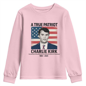 A True Patriot Memorial Youth Sweatshirt Charlie Kirk Legacy The Greatness of Our Nation TS02 Light Pink Print Your Wear