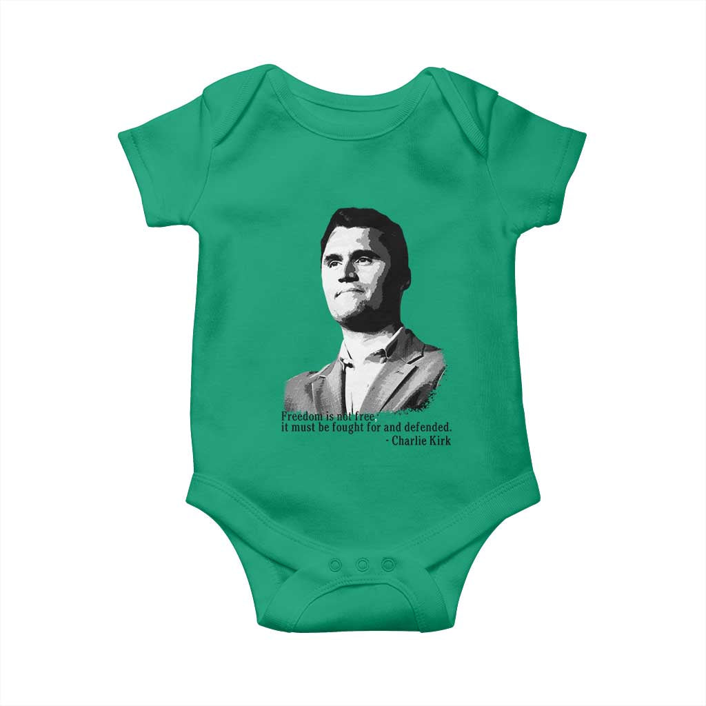 Freedom Is Not Free Baby Onesie Defender of Liberty Charlie Kirk Tribute TS02 Irish Green Print Your Wear