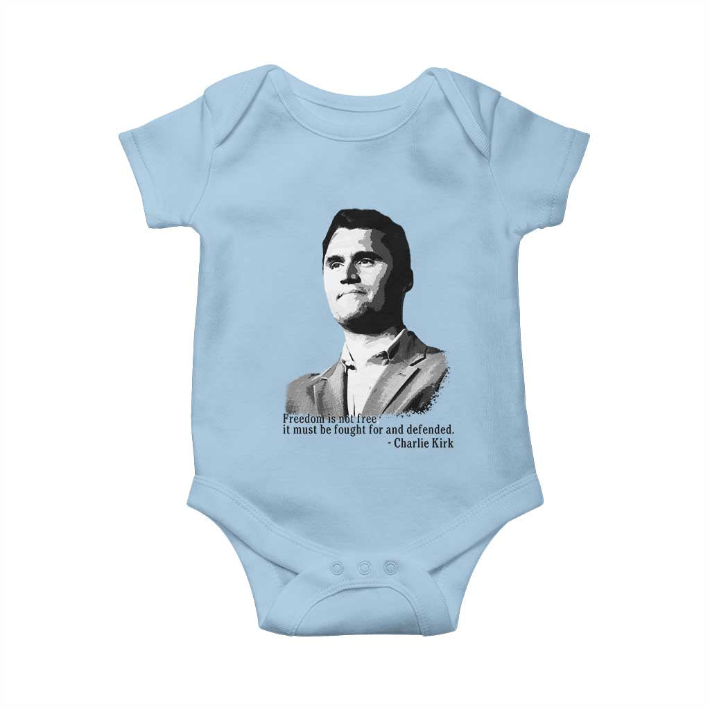 Freedom Is Not Free Baby Onesie Defender of Liberty Charlie Kirk Tribute TS02 Light Blue Print Your Wear
