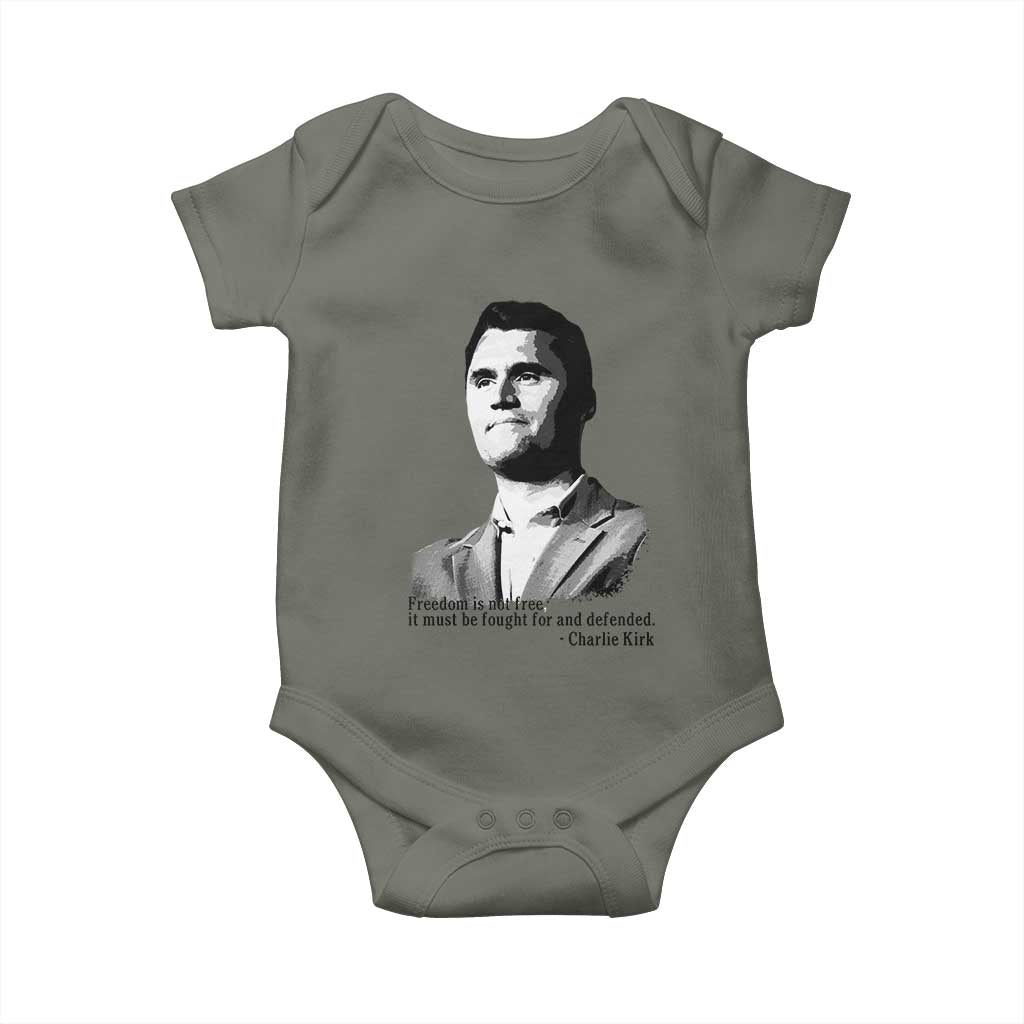 Freedom Is Not Free Baby Onesie Defender of Liberty Charlie Kirk Tribute TS02 Military Green Print Your Wear
