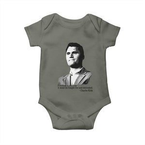 Freedom Is Not Free Baby Onesie Defender of Liberty Charlie Kirk Tribute TS02 Military Green Print Your Wear