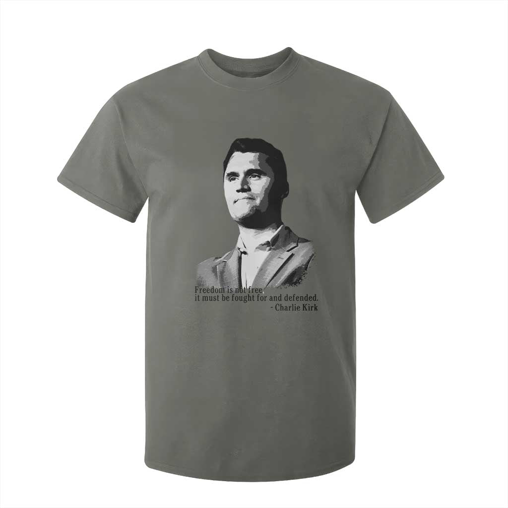 Freedom Is Not Free T Shirt For Kid Defender of Liberty Charlie Kirk Tribute TS02 Military Green Print Your Wear