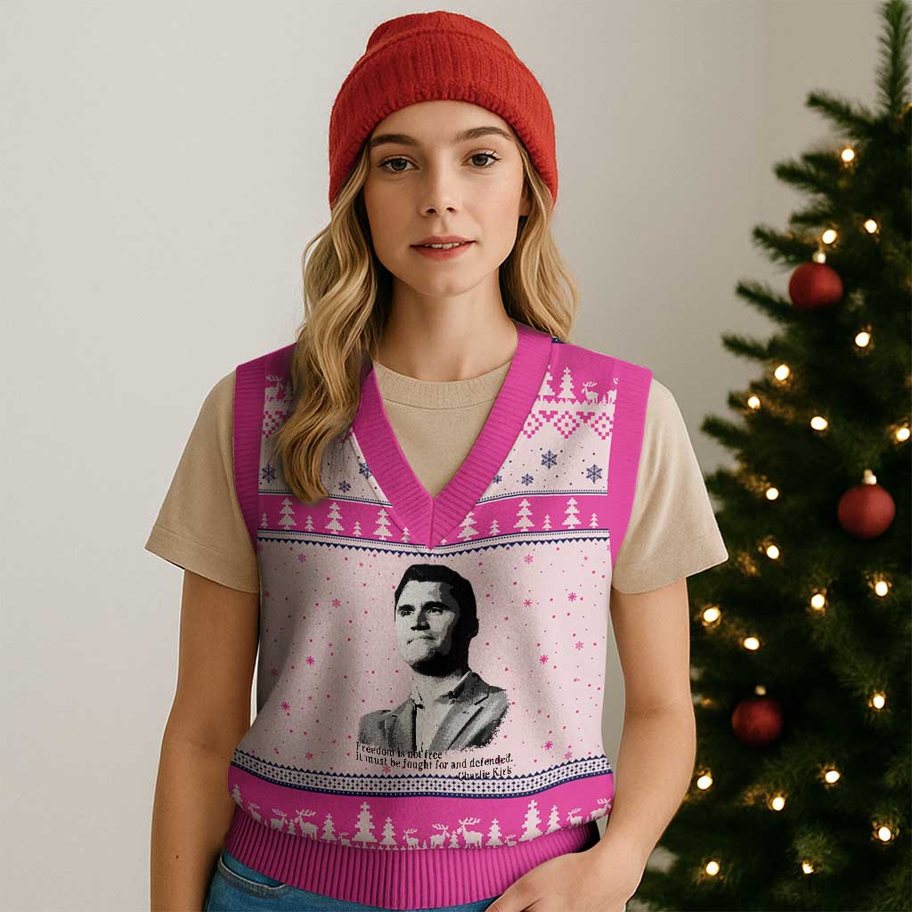Freedom Is Not Free V-Neck Knit Sweater Vest Defender of Liberty Charlie Kirk Tribute TS02 Hot Pink Print Your Wear