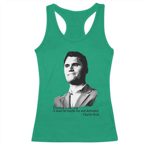 Freedom Is Not Free Racerback Tank Top Defender of Liberty Charlie Kirk Tribute TS02 Irish Green Print Your Wear