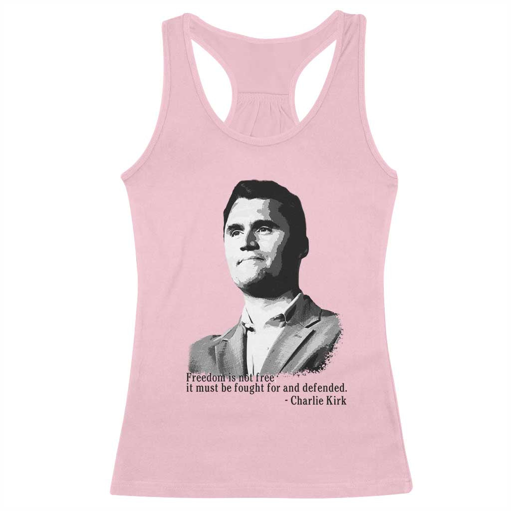 Freedom Is Not Free Racerback Tank Top Defender of Liberty Charlie Kirk Tribute TS02 Light Pink Print Your Wear