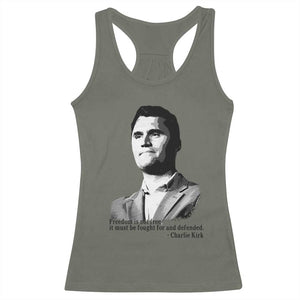 Freedom Is Not Free Racerback Tank Top Defender of Liberty Charlie Kirk Tribute TS02 Military Green Print Your Wear