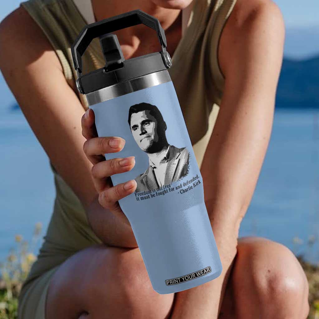 Freedom Is Not Free Flip Straw Tumbler Defender of Liberty Charlie Kirk Tribute TS02 One Size: 30 oz Light Blue Print Your Wear
